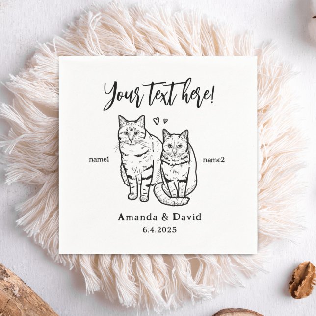 Serviette En Papier Cheveux Cute 2 Chats Dessin Animaux Personnalisés (Créateur téléchargé)