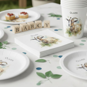 Serviette En Papier chèvre dans un vert pâturage aquarelle personnalis