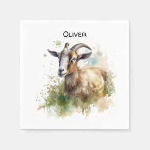 Serviette En Papier Chèvre de Ferme à l'Aquarelle, personnalisé