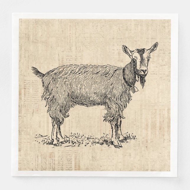 Serviette En Papier Chèvre mignonne avec Bell Illustration Antique Scr (Devant)