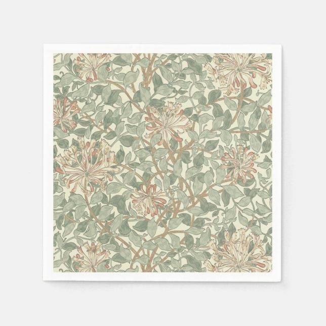 Serviette En Papier Chèvrefeuille floral vert William Morris (Devant)