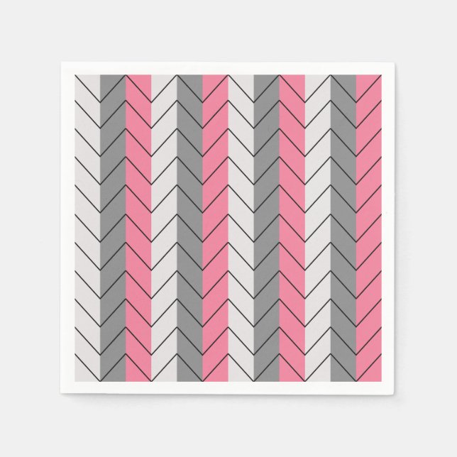 Serviette En Papier Chevron Black Grey Rose Chevron Stripes Party (Devant)