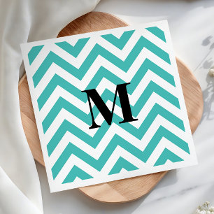 Serviette En Papier Chevron bleu avec Monogramme
