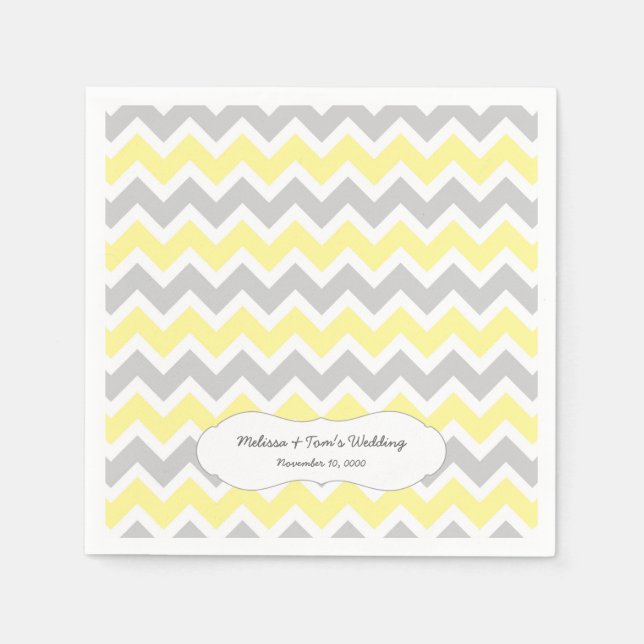 Serviette En Papier Chevron gris jaune Décor / votre propre libellé (Devant)