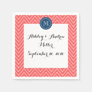 Serviette En Papier Chevron Motif 2A Corail monographique, bleu marine