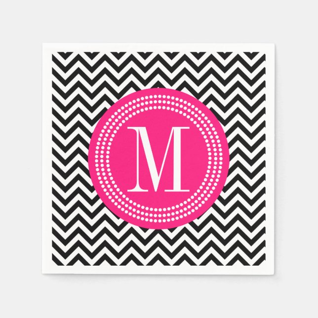Serviette En Papier Chevron noir et blanc Zigzag Personalized monogram (Devant)