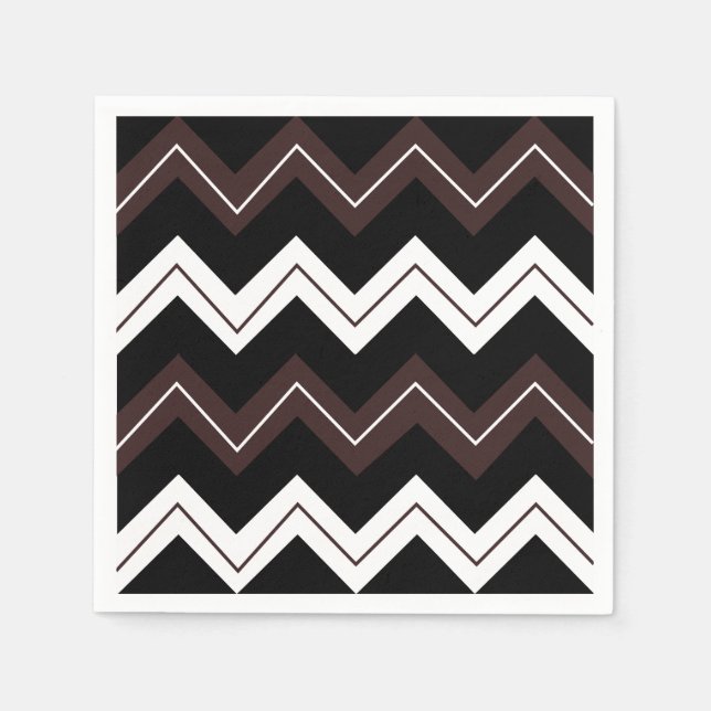 Serviette En Papier Chevron rayé noir blanc marron  (Devant)