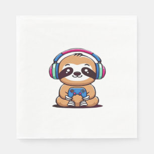 Serviette En Papier Chibi Kawaii Sloth Gamer - animal drôle mignonne a