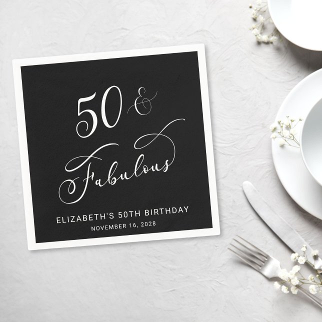 Serviette En Papier Chic 50e fête d'anniversaire Noir (Créateur téléchargé)