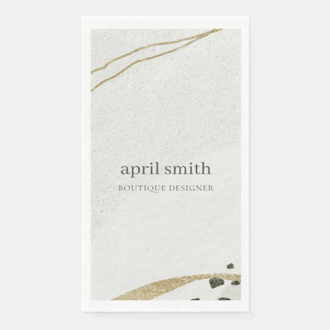 Serviette En Papier Chic Abstrait d'ivoire d'or noir Gris pierre textu (Devant)