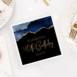 Serviette En Papier Chic Agate Geode Blue Gold 40e fête d'anniversaire