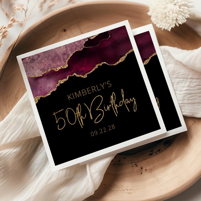 Serviette En Papier Chic Agate Geode Bourgogne Gold 50e anniversaire (Créateur téléchargé)