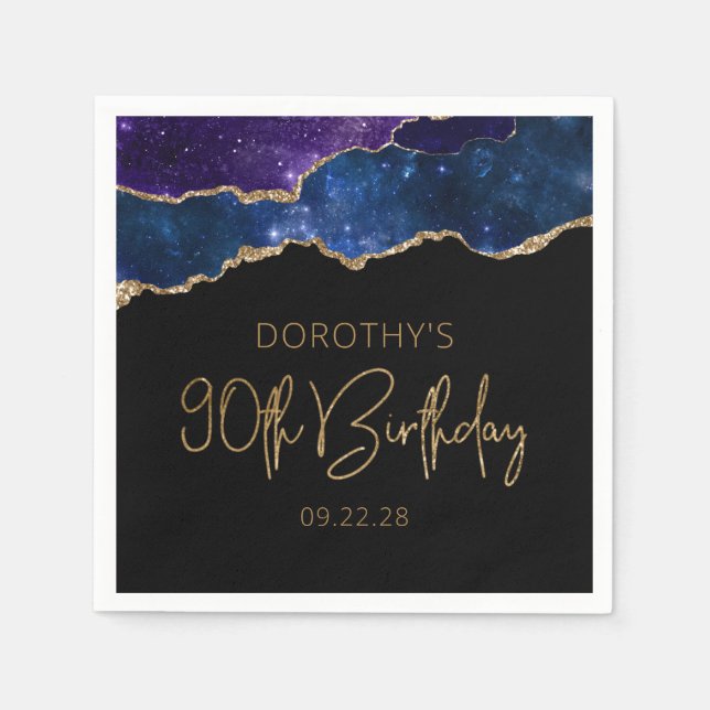 Serviette En Papier Chic Agate Geode Starry Gold 90e fête d'anniversai (Devant)
