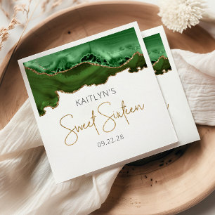 Serviette En Papier Chic Agate Hunter Green Gold Sweet 16 Anniversaire