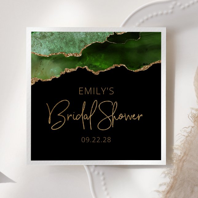 Serviette En Papier Chic Agate Vert Chasseur Or Bridal Shower (Créateur téléchargé)