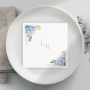 Serviette En Papier Chic Aquarelle Bleu & Blanc Hydrangea Mariage