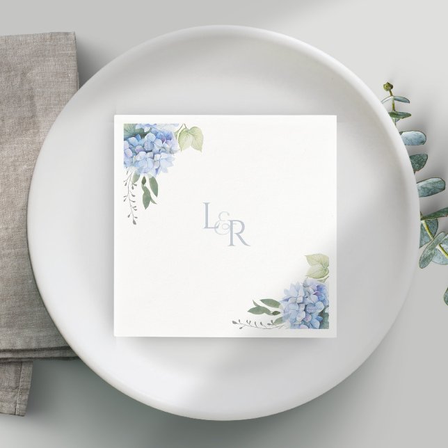 Serviette En Papier Chic Aquarelle Bleu & Blanc Hydrangea Mariage (Créateur téléchargé)