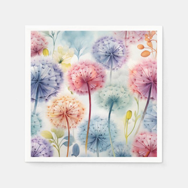 Serviette En Papier Chic aquarelle Dandelions motif floral (Devant)