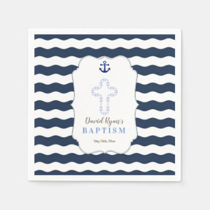 Serviette En Papier Chic Baptême Nautique Vagues Ancre