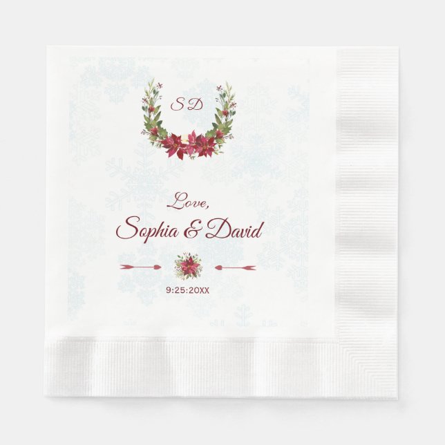 Serviette En Papier Chic Berries Bullfinch Winter Wreath Mariage (Devant)