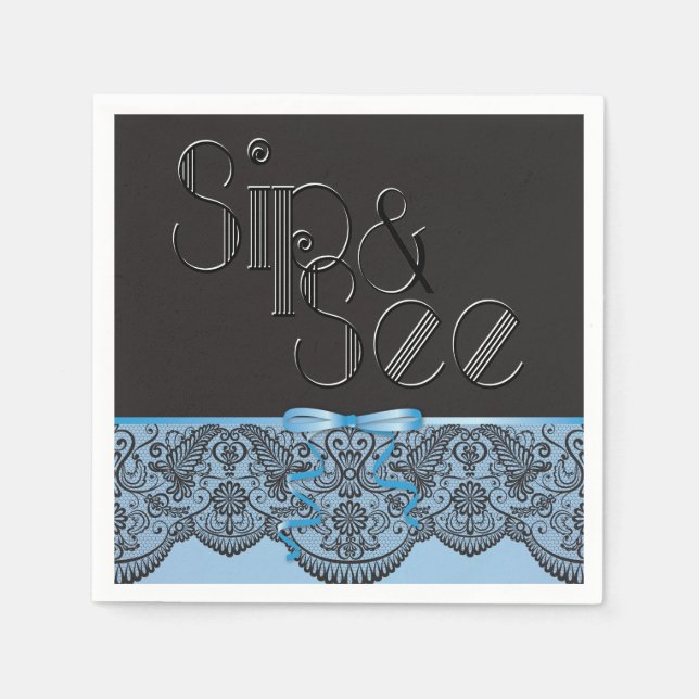 Serviette En Papier Chic Black Lace et Blue Sip et voir des serviettes (Devant)