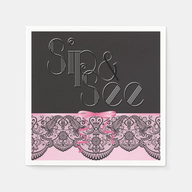 Serviette En Papier Chic Black Lace et Sip rose et voir des serviettes (Devant)