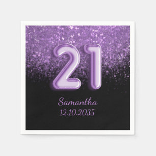 Serviette En Papier Chic Black & Purple Parties scintillant Étincelle