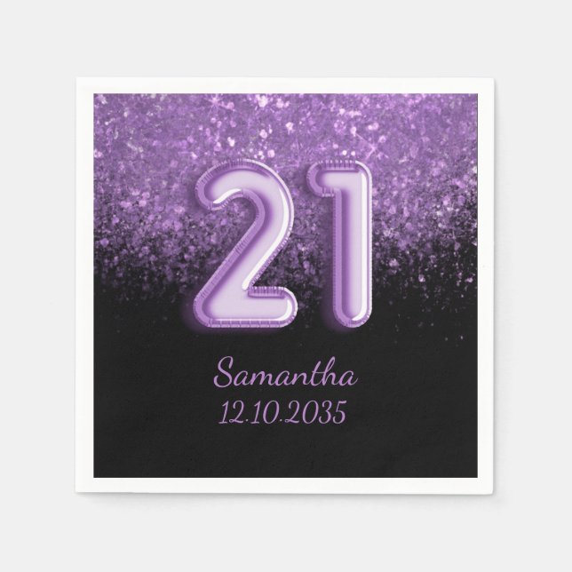 Serviette En Papier Chic Black & Purple Parties scintillant Étincelle  (Devant)