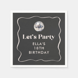 Serviette En Papier Chic Black & Silver Disco Ball 18ème anniversaire