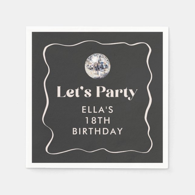 Serviette En Papier Chic Black & Silver Disco Ball 18ème anniversaire  (Devant)