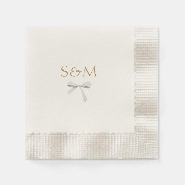 Serviette En Papier Chic blanc | Bienvenue du Mariage de ruban blanc (Devant)