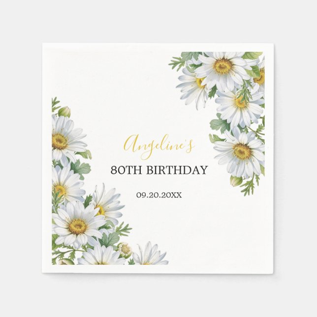 Serviette En Papier Chic blanc marguerite verdure fleurie Anniversaire (Devant)