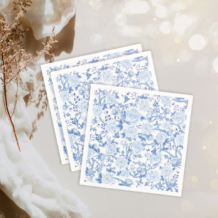 Serviette En Papier Chic Bleu Blanc Chinoiserie Fleur Porcelaine