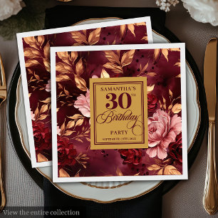 Serviette En Papier Chic Blush Bourgogne Or 30e Anniversaire Napkins