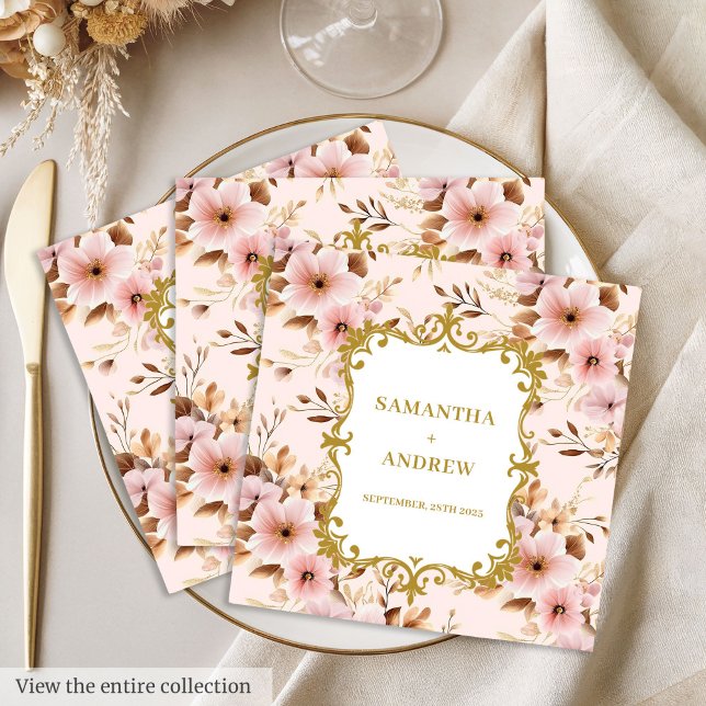 Serviette En Papier Chic Blush Gold Boho Mariage serviettes (Chic Blush Gold Boho Wedding Napkins)