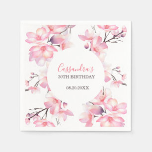 Serviette En Papier Chic Blush rose cerisier Fleur Botanique Anniversa