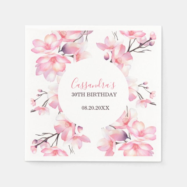 Serviette En Papier Chic Blush rose cerisier Fleur Botanique Anniversa (Devant)