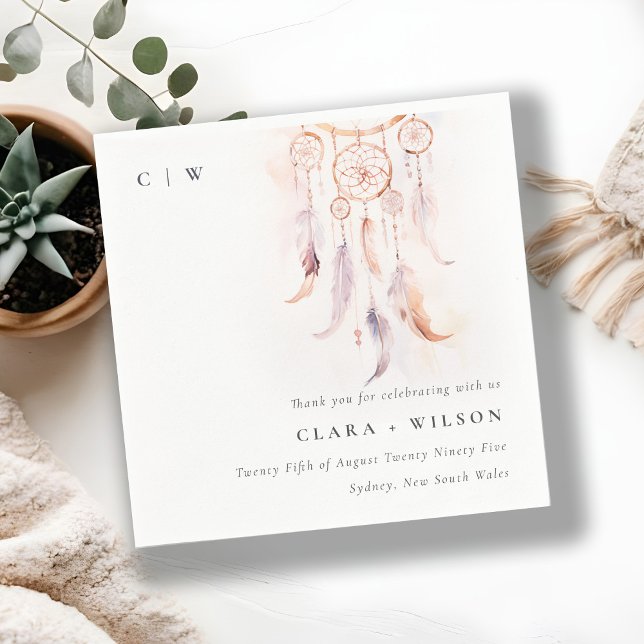 Serviette En Papier Chic Boho Feather Dreamcatcher Watercolor Mariage (Créateur téléchargé)