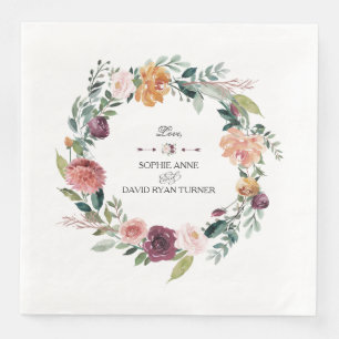 Serviette En Papier Chic Bourgogne Blush Ivory Floral Wreath Mariage