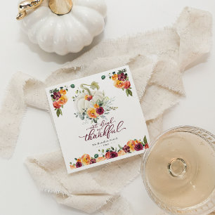 Serviette En Papier Chic Bourgogne Floral Blanc Citrouille Thanksgivin