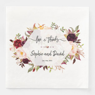 Serviette En Papier Chic Bourgogne Marsala Floral Mariage géométrique