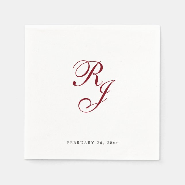 Serviette En Papier Chic Bourgogne Monogram Mariage serviettes (Devant)