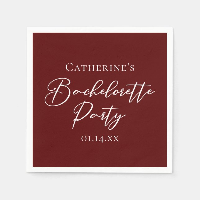 Serviette En Papier Chic Burgundy Bachelorette Party Personalized (Devant)