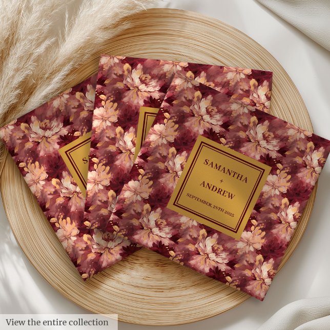 Serviette En Papier Chic Burgundy Blush Gold Mariage linge serviettes (Chic Burgundy Blush Gold Wedding Cloth Napkins)