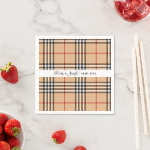 Serviette En Papier Chic Carreaux Base Marron Chaud Blanc Noir Brun Ta