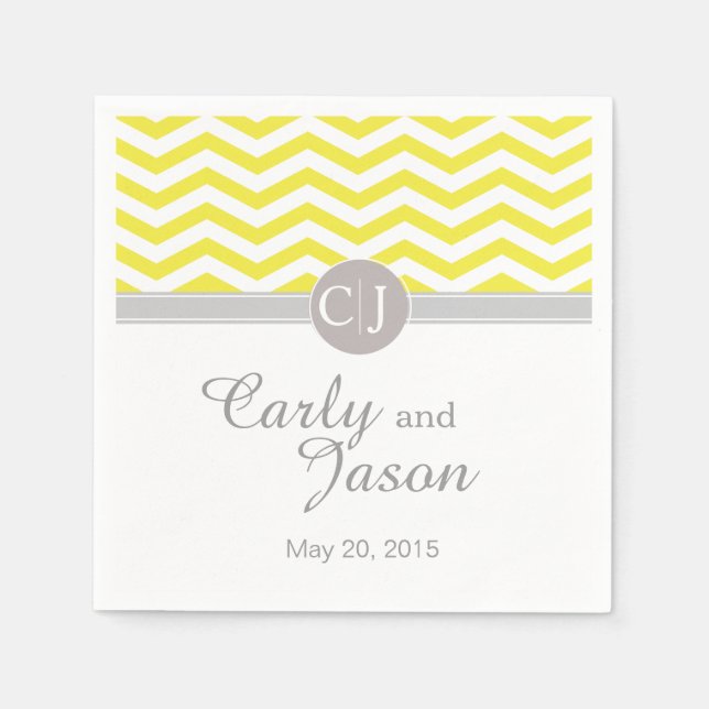 Serviette En Papier Chic Chevron | jaune gris blanc (Devant)