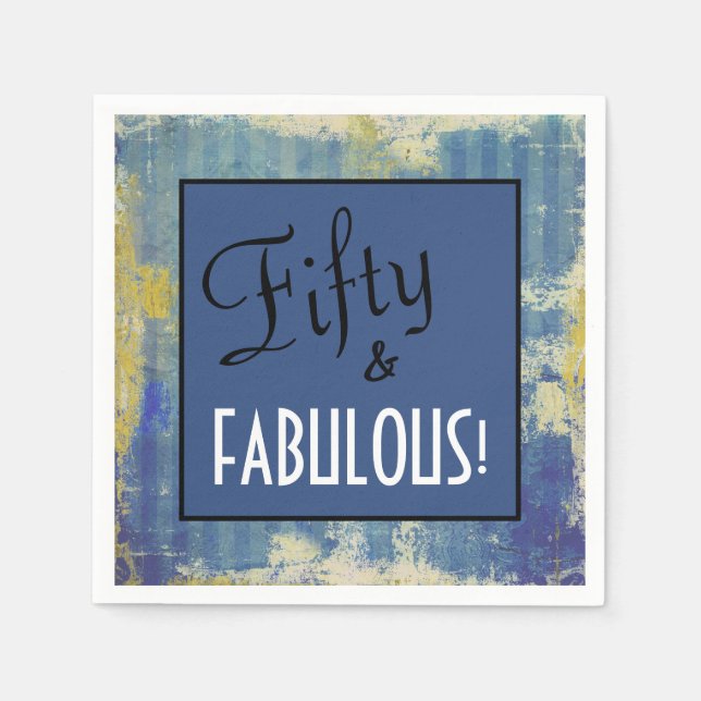 Serviette En Papier Chic Cinquante & FABULE ! Fête d'anniversaire Blue (Devant)