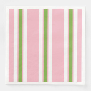 SERVIETTE EN PAPIER CHIC COOL MODERNE STRIPES VERT/BLANC SUR ROSE