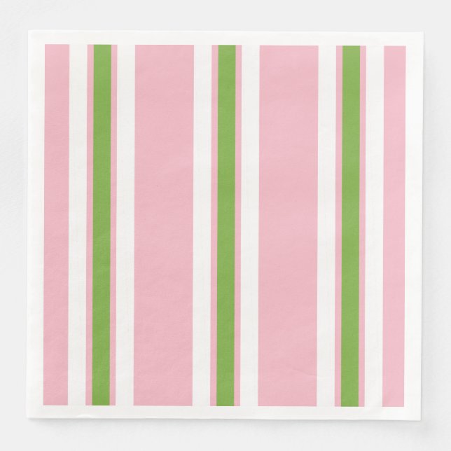 SERVIETTE EN PAPIER CHIC COOL MODERNE STRIPES VERT/BLANC SUR ROSE (Devant)