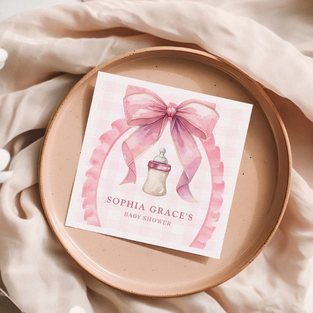 Serviette En Papier Chic Coquette Chic Bow rose Baby shower fille (Créateur téléchargé)